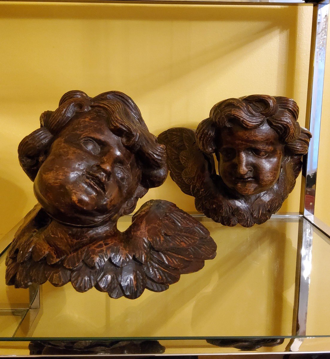 Baroque Cherubs, Wings Outstretched. Fruit Wood, 17th Century. -photo-3