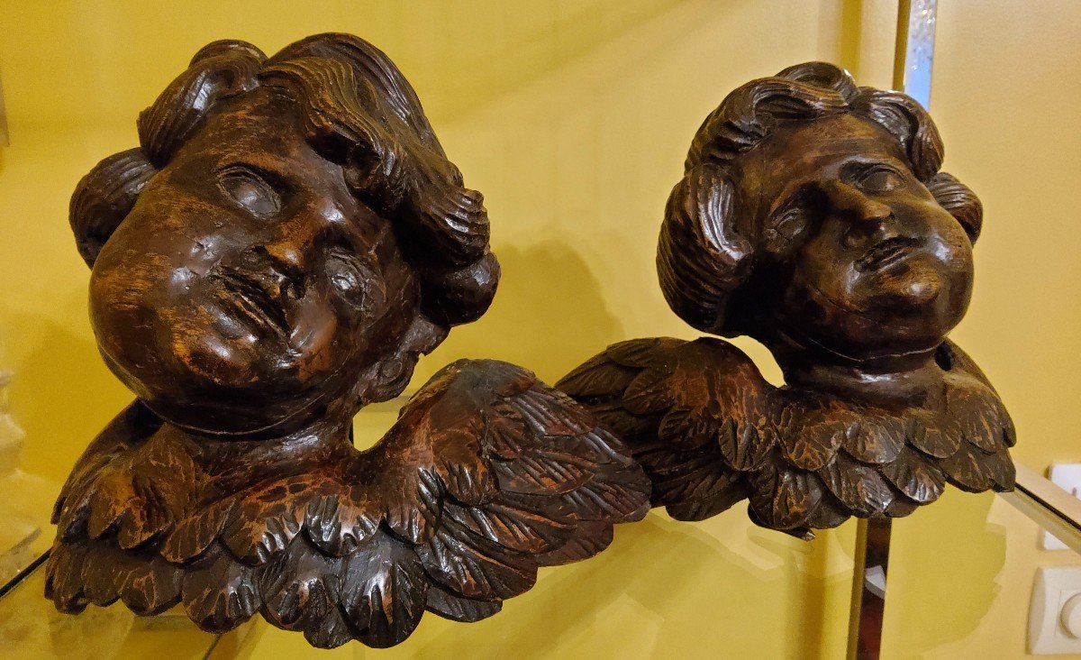 Baroque Cherubs, Wings Outstretched. Fruit Wood, 17th Century. -photo-3