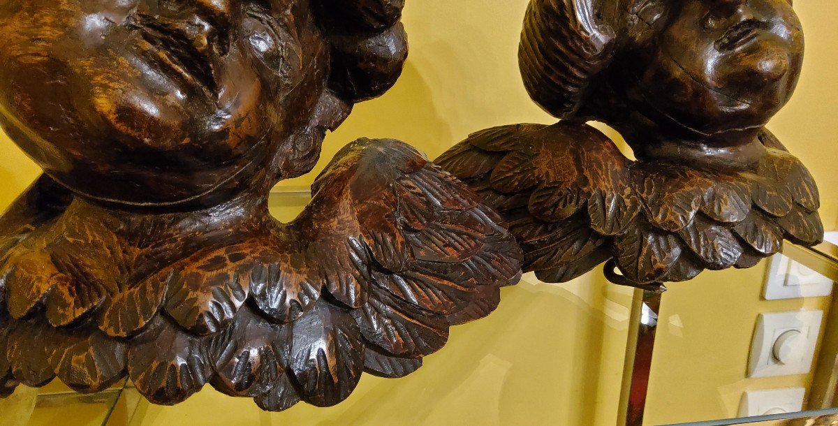 Baroque Cherubs, Wings Outstretched. Fruit Wood, 17th Century. -photo-4