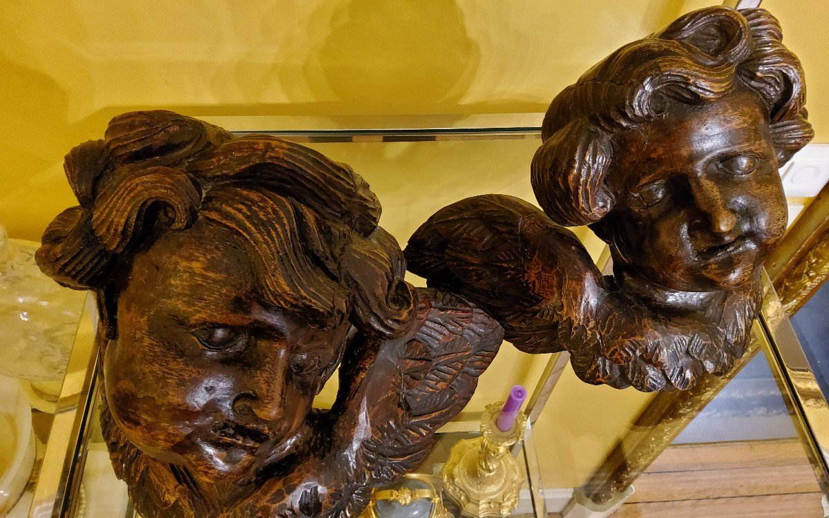 Baroque Cherubs, Wings Outstretched. Fruit Wood, 17th Century. -photo-5