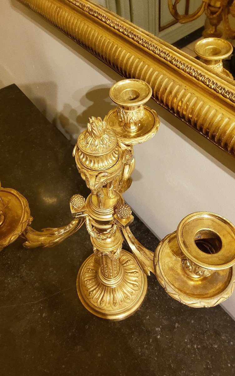 Pair Of Three-light Gilt Bronze Candelabras Louis XVI Delafosse Style Late 19th Century-photo-2