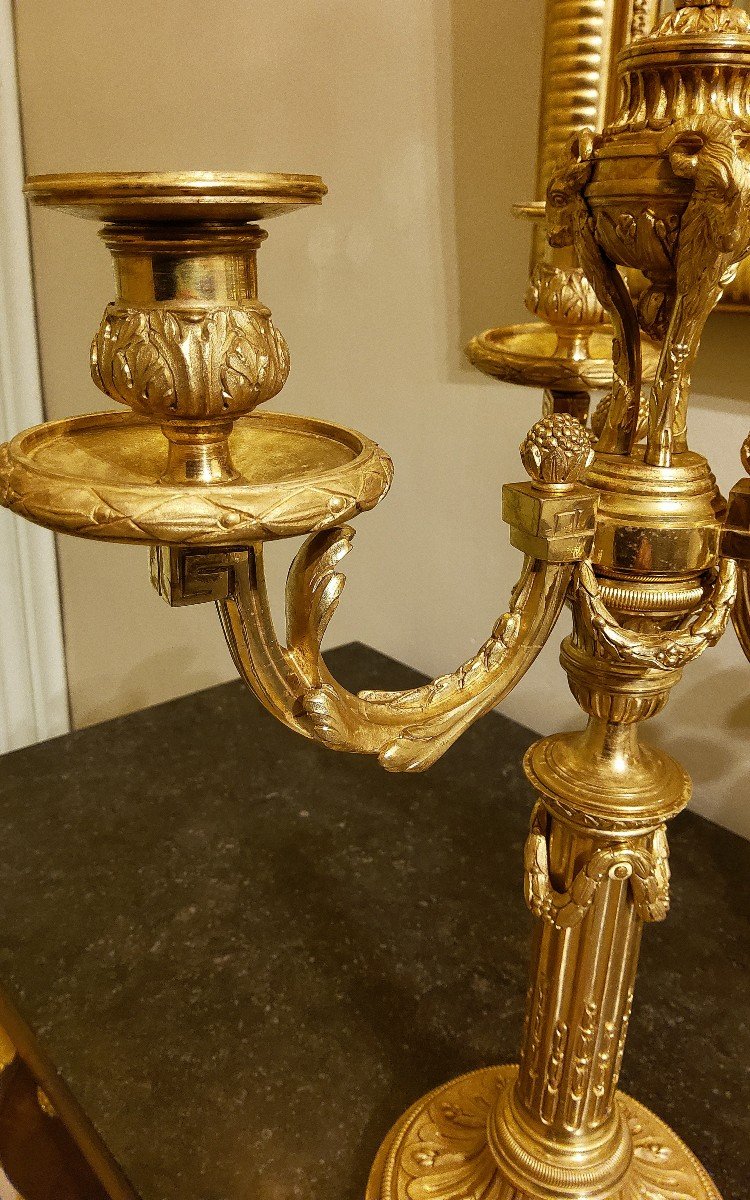 Pair Of Three-light Gilt Bronze Candelabras Louis XVI Delafosse Style Late 19th Century-photo-4