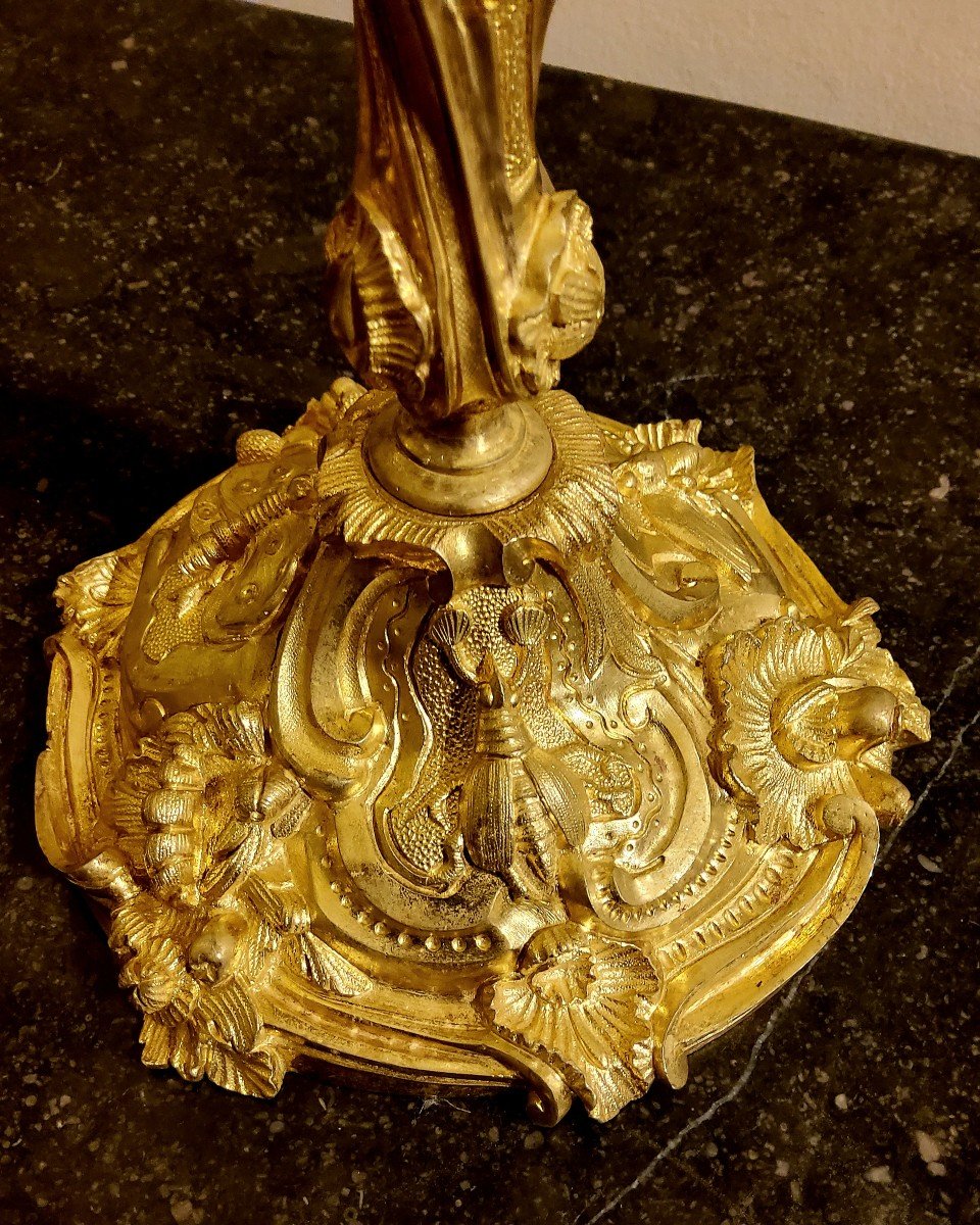 Paire De Bougeoirs En Bronze Doré De Style Louis XV ,modèle De Slodtz Napoléon III  XIXéme -photo-6