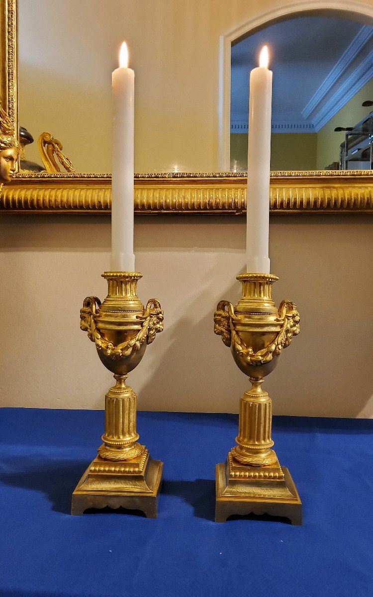 Reversible Vases Into Candlesticks In Gilded Bronzes Louis XVI Style 19th Century -photo-6