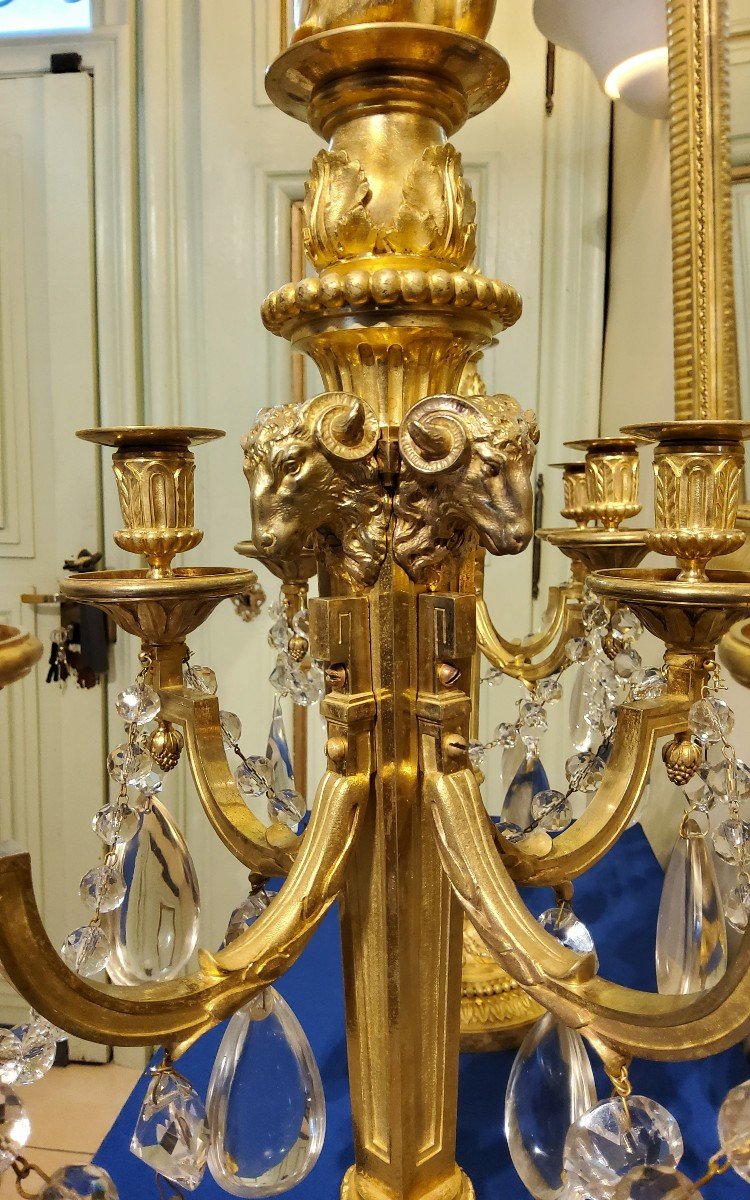 Pair Of Candelabra "à La Grecque" Gilded Bronzes And Crystals Signed Eugéne Hazart Paris 19th Century-photo-1