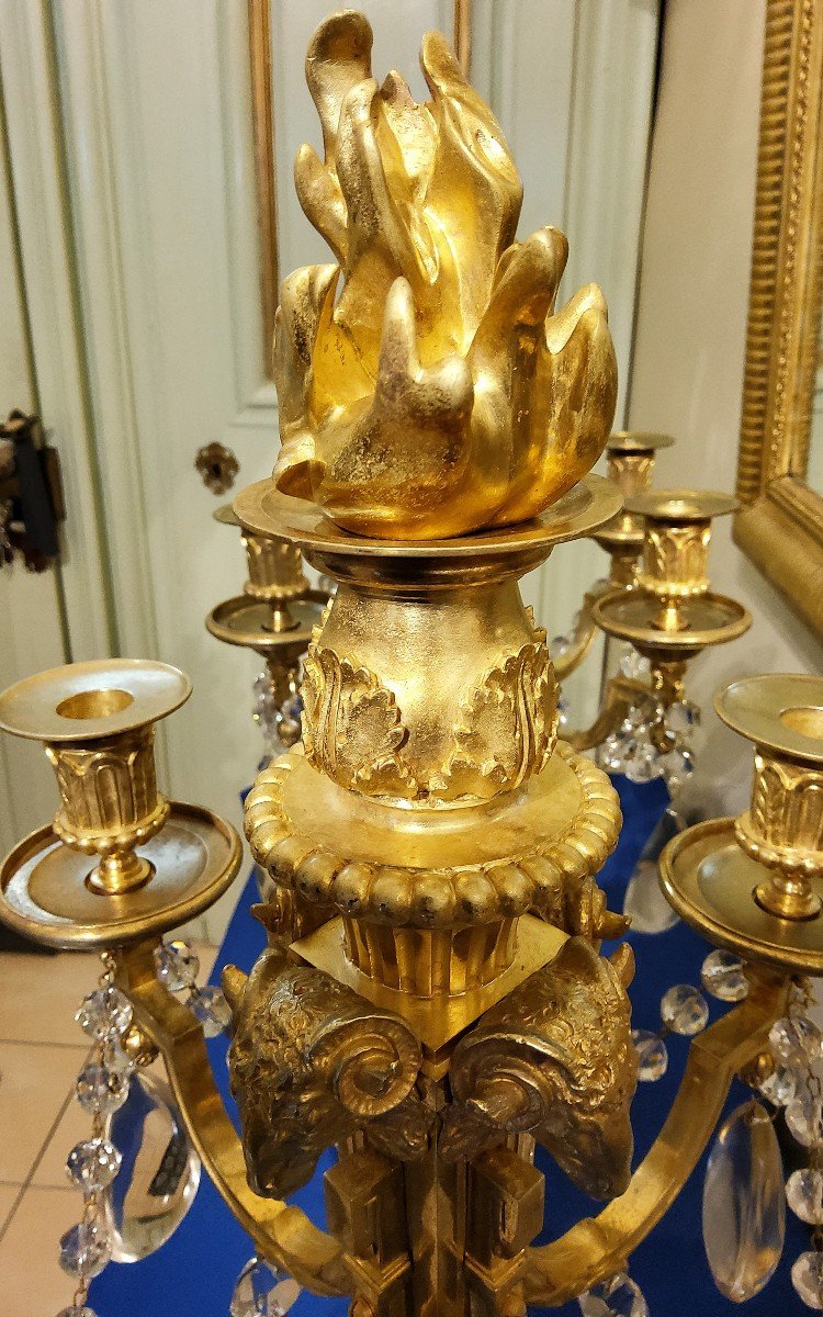 Pair Of Candelabra "à La Grecque" Gilded Bronzes And Crystals Signed Eugéne Hazart Paris 19th Century-photo-2