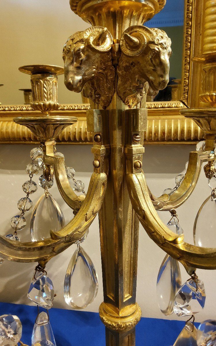 Pair Of Candelabra "à La Grecque" Gilded Bronzes And Crystals Signed Eugéne Hazart Paris 19th Century-photo-4