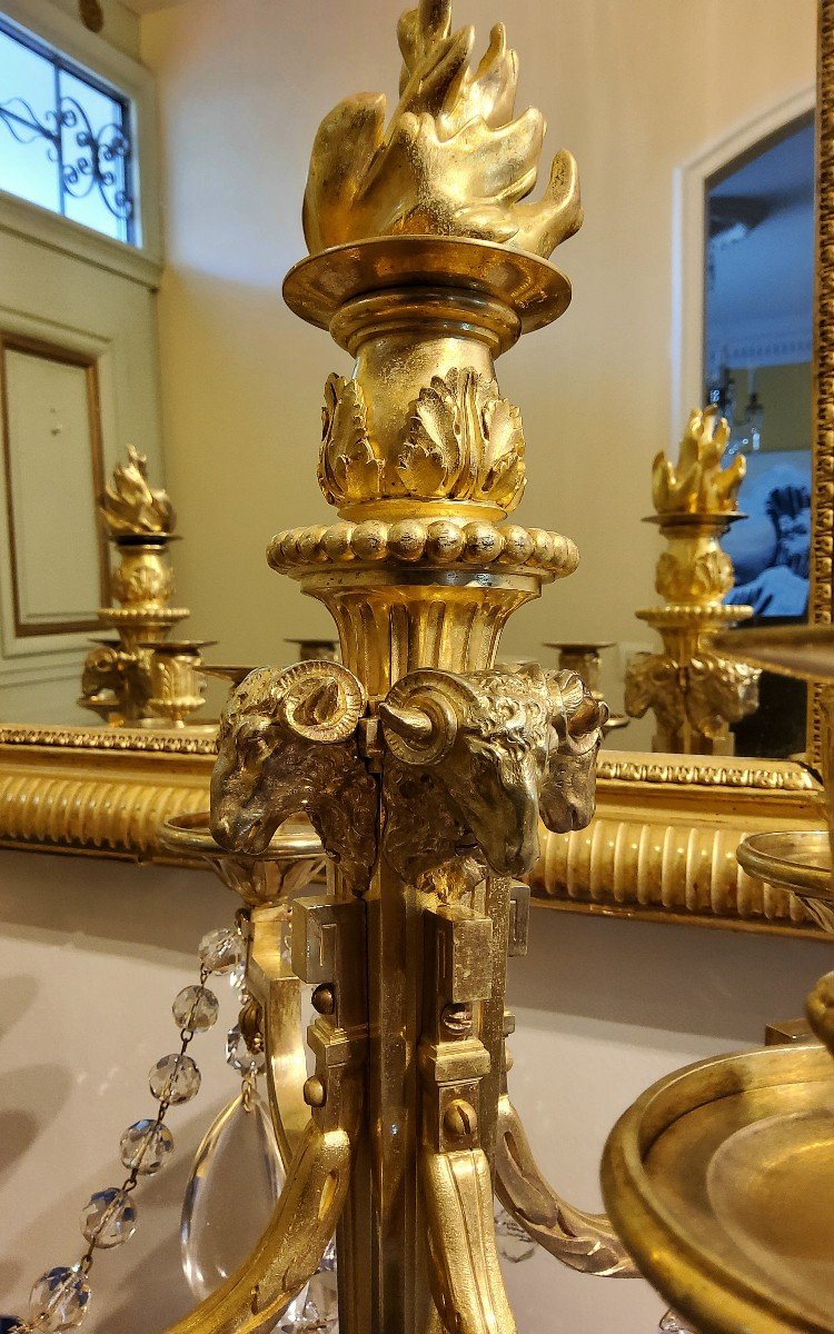 Pair Of Candelabra "à La Grecque" Gilded Bronzes And Crystals Signed Eugéne Hazart Paris 19th Century-photo-5