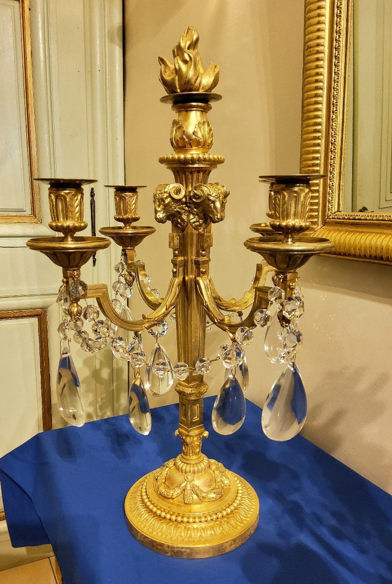 Pair Of Candelabra "à La Grecque" Gilded Bronzes And Crystals Signed Eugéne Hazart Paris 19th Century-photo-7