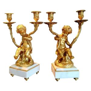 Paire De Candélabres En Bronzes Dorés Jeunes Bacchus Et Bacchante Aprs Clodion Style Louis XVI 