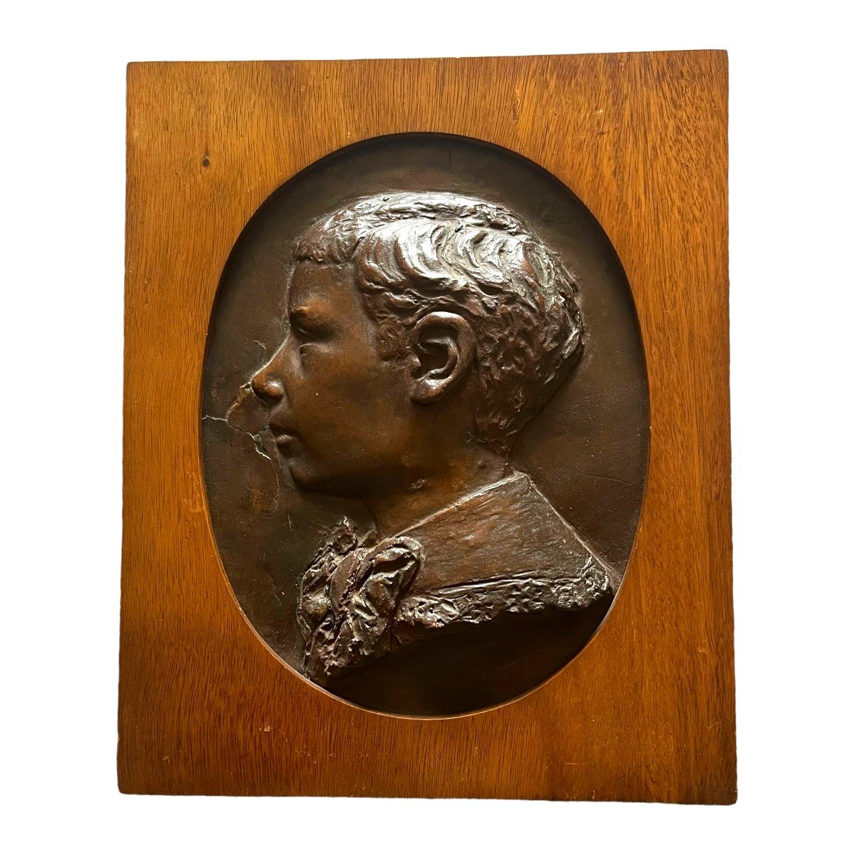 Profil d'Odilon Debert, Bas Relief En Cuivre Patiné