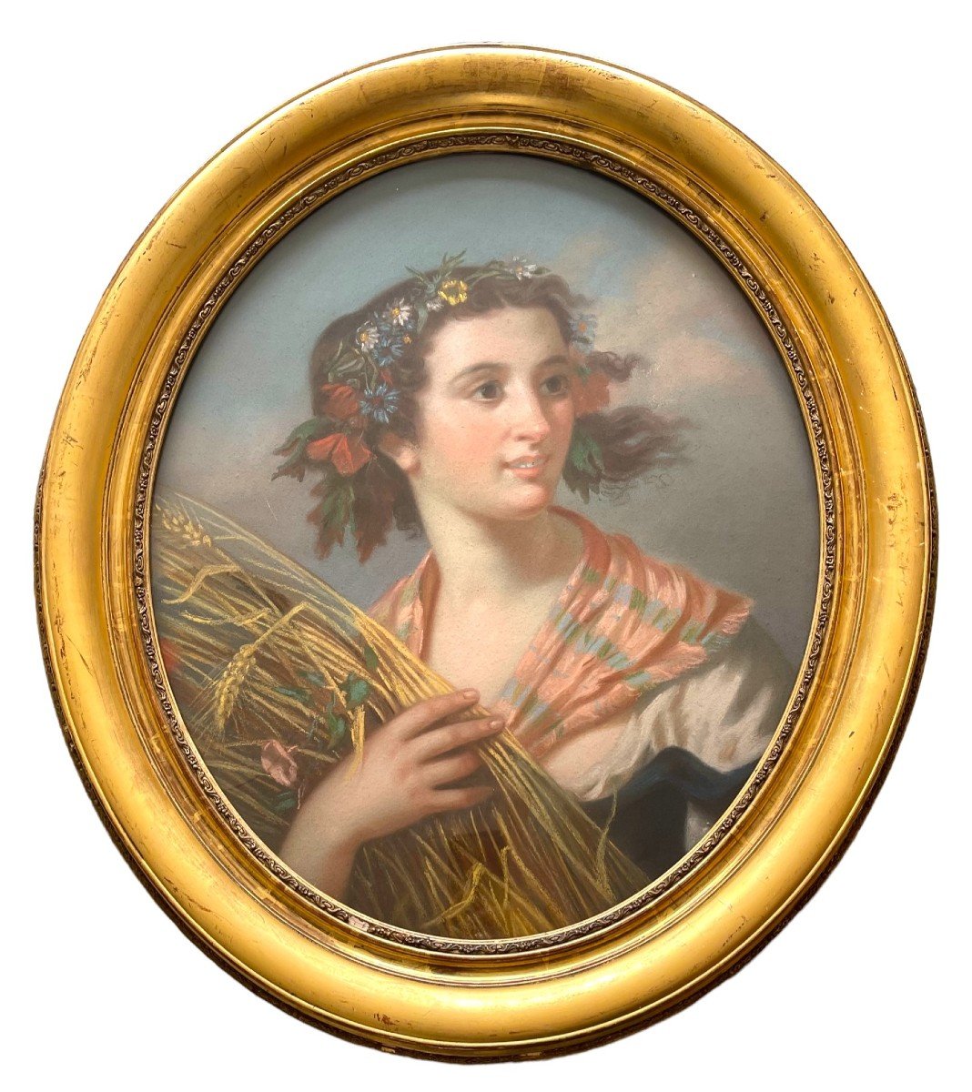 Portrait De Femme époque XIXème Siècle - Pastel Sous Verre-photo-2