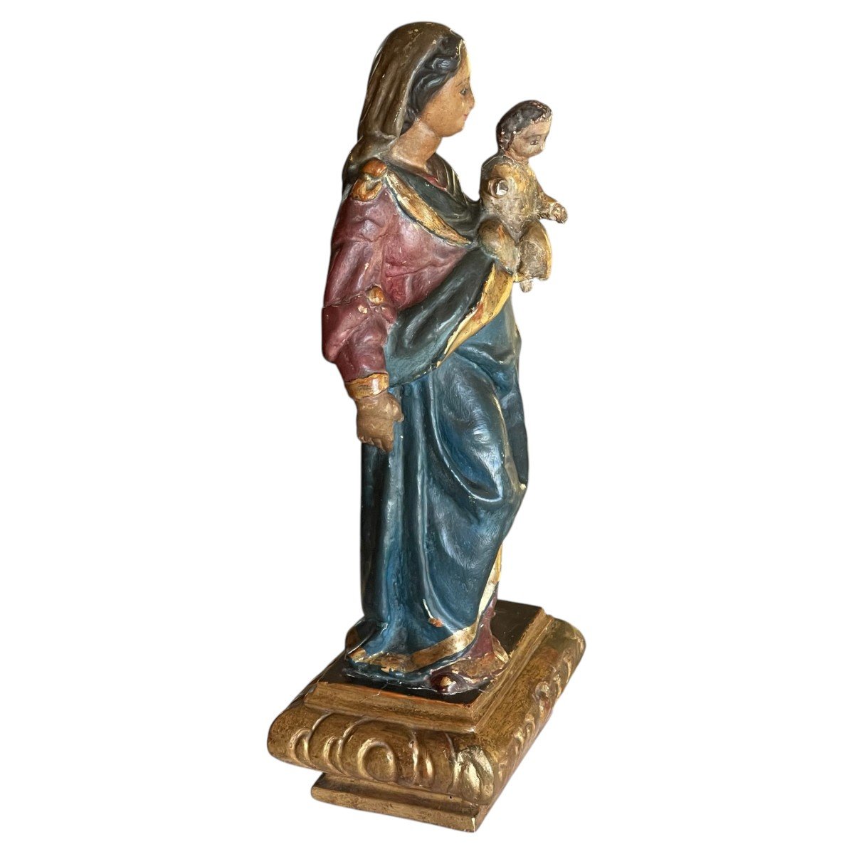 Vierge à l'Enfant En Bois Polychrome et dorure  XVIIIème-photo-2