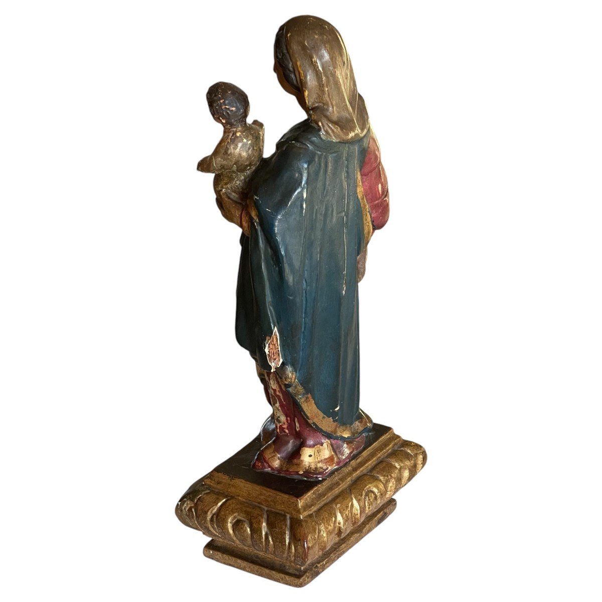 Vierge à l'Enfant En Bois Polychrome et dorure  XVIIIème-photo-4