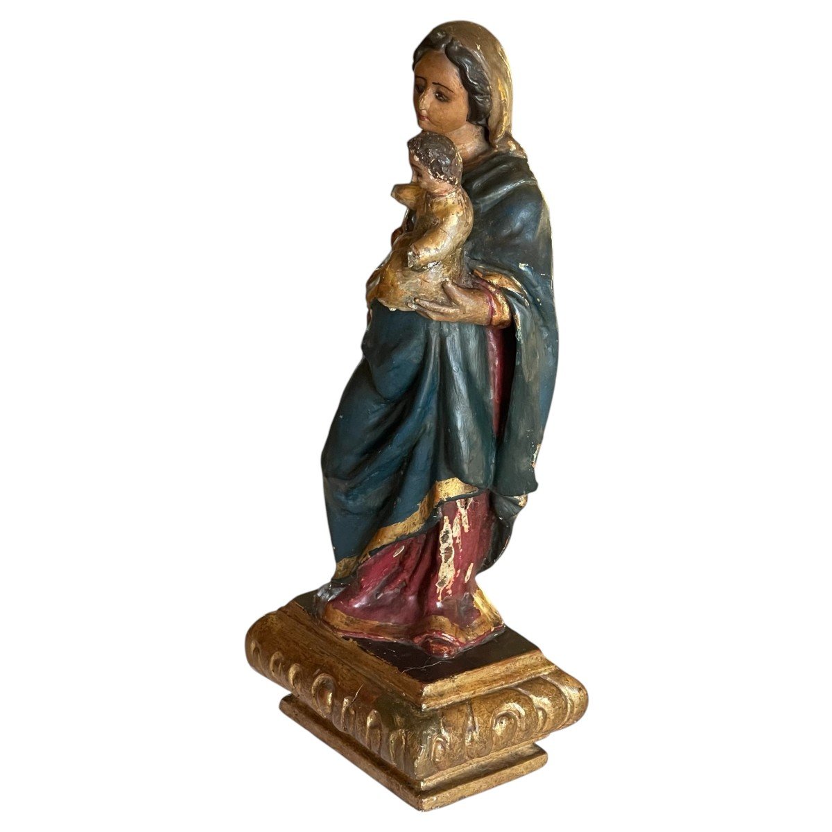 Vierge à l'Enfant En Bois Polychrome et dorure  XVIIIème-photo-1