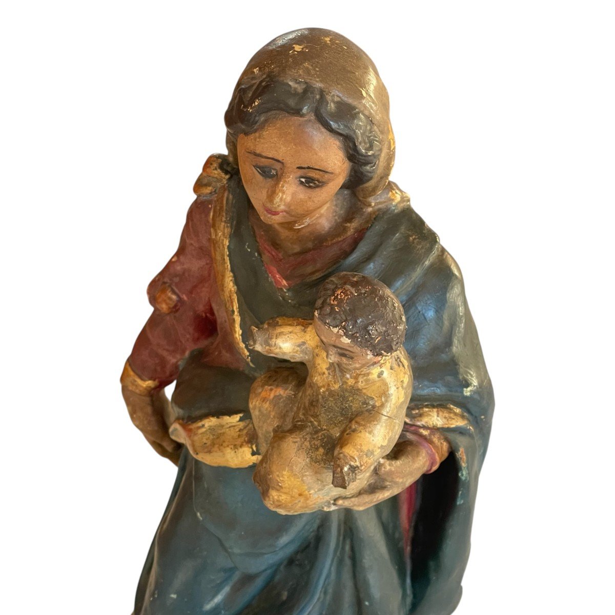 Vierge à l'Enfant En Bois Polychrome et dorure  XVIIIème-photo-2