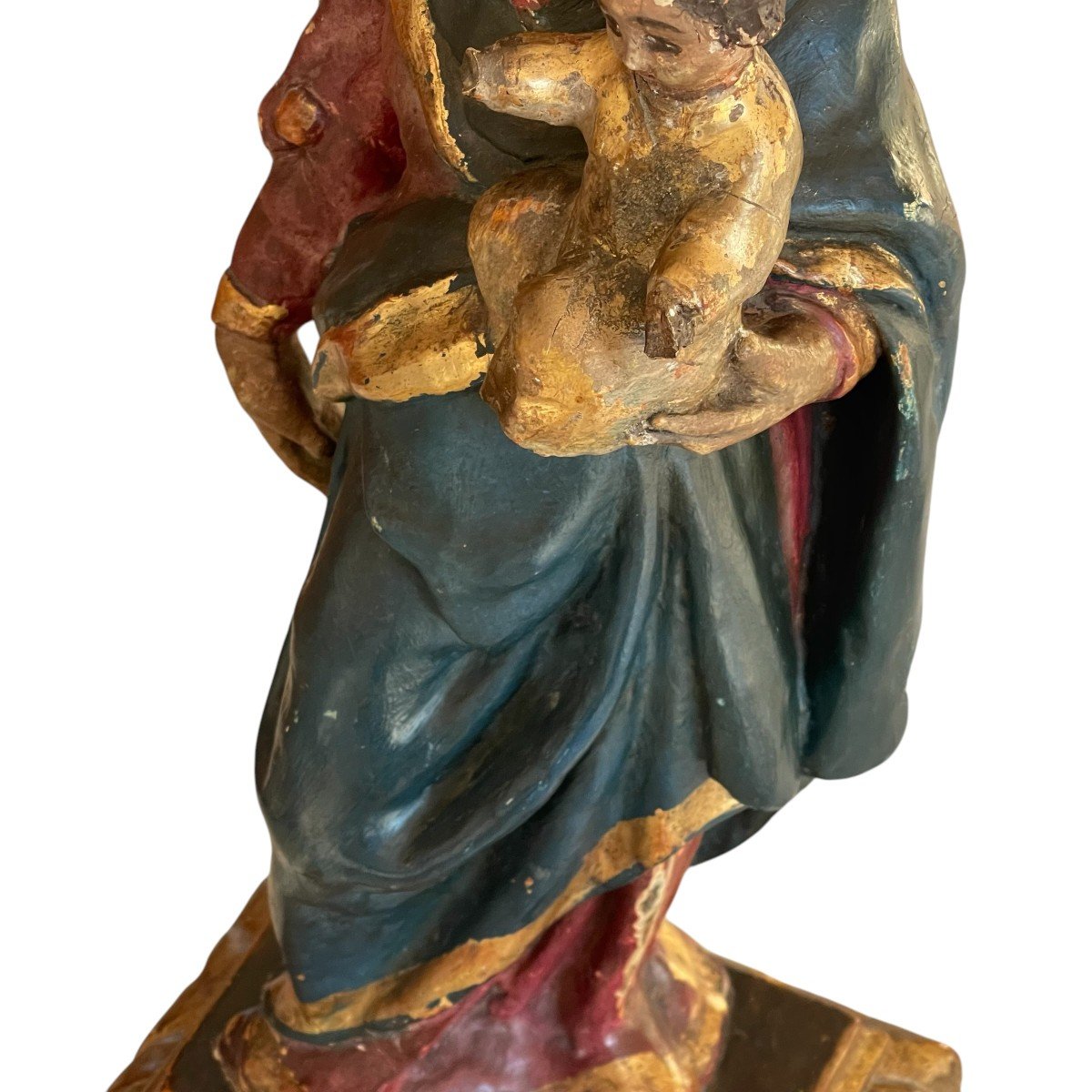 Vierge à l'Enfant En Bois Polychrome et dorure  XVIIIème-photo-3