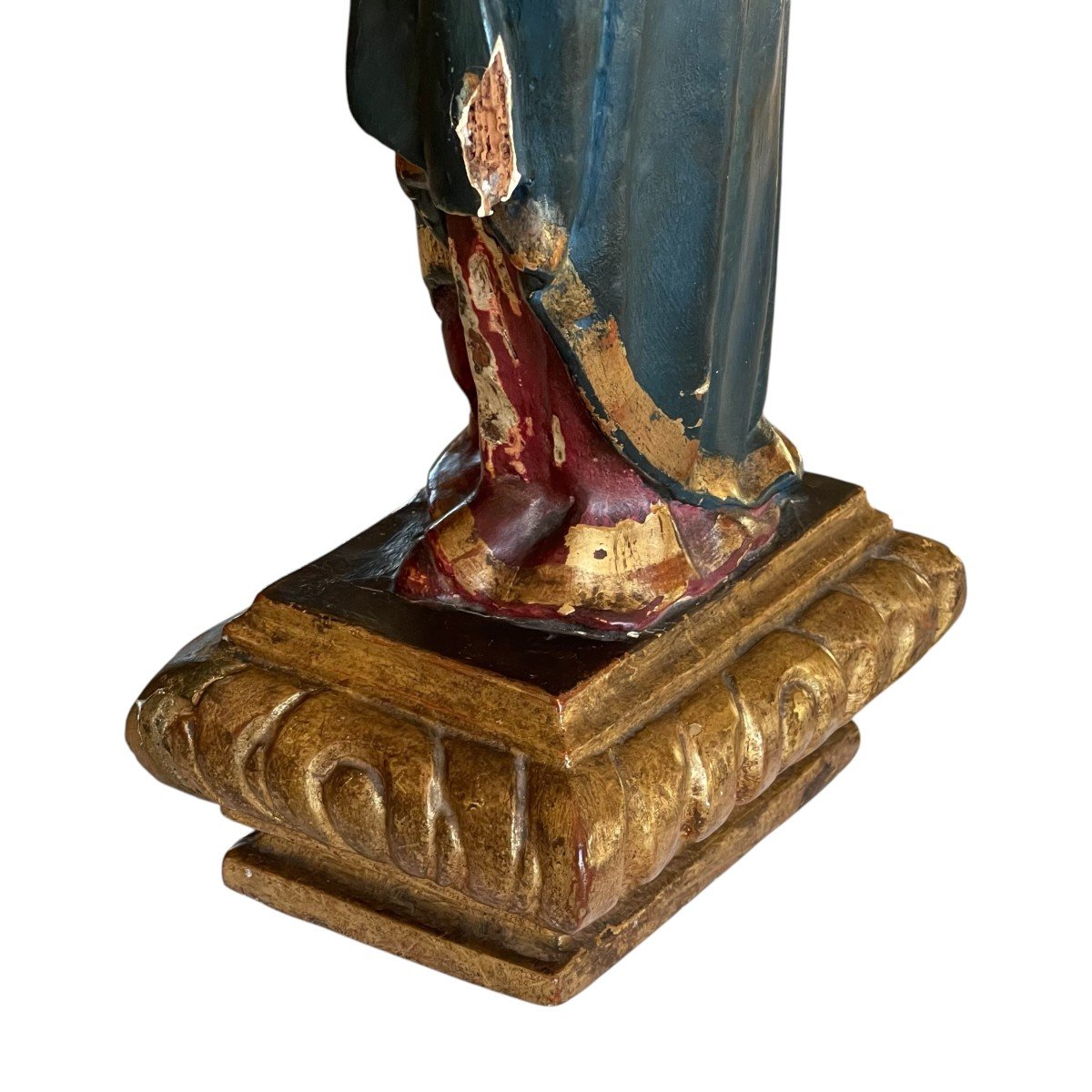 Vierge à l'Enfant En Bois Polychrome et dorure  XVIIIème-photo-5