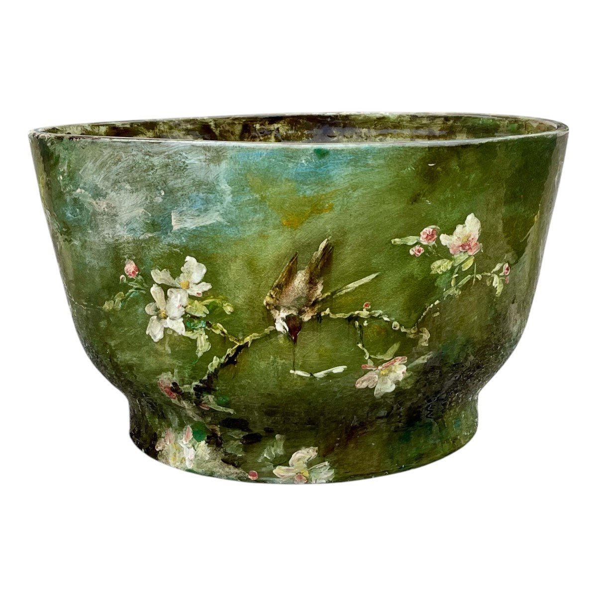 Cache Pot Japonisant - Gien, Jean Cachier - Cerisier En Fleurs Et Oiseaux-photo-1