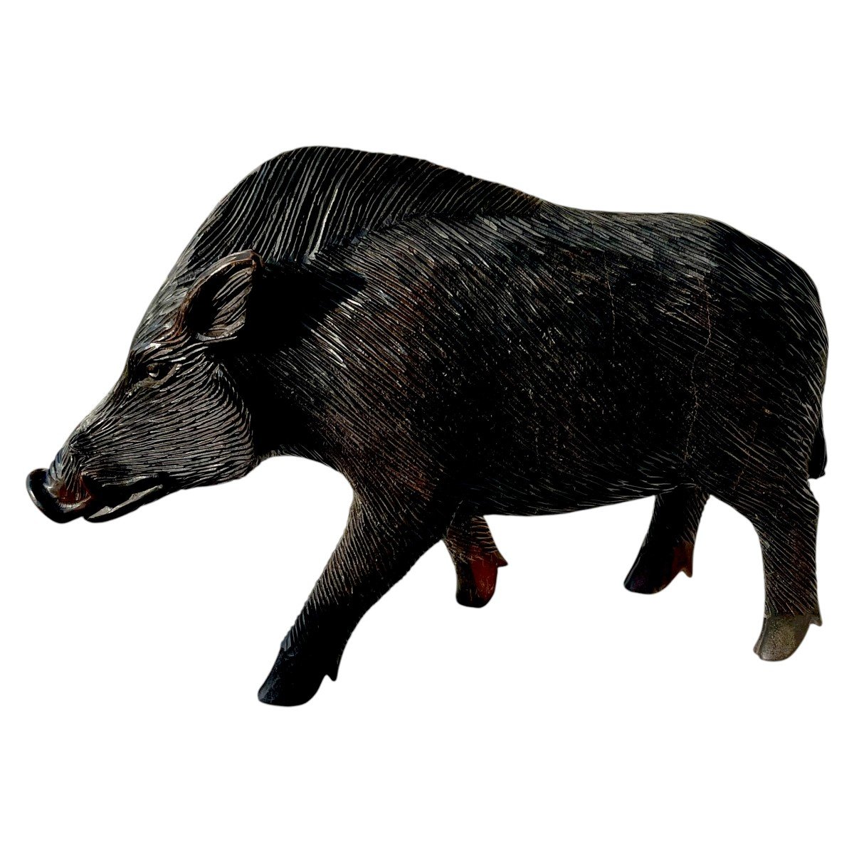 Large Ebony Wild Boar - Wooden Animal Sculpture - Hunting-photo-2