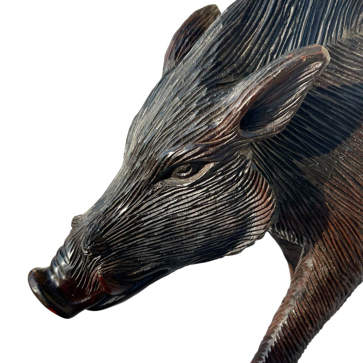 Large Ebony Wild Boar - Wooden Animal Sculpture - Hunting-photo-4