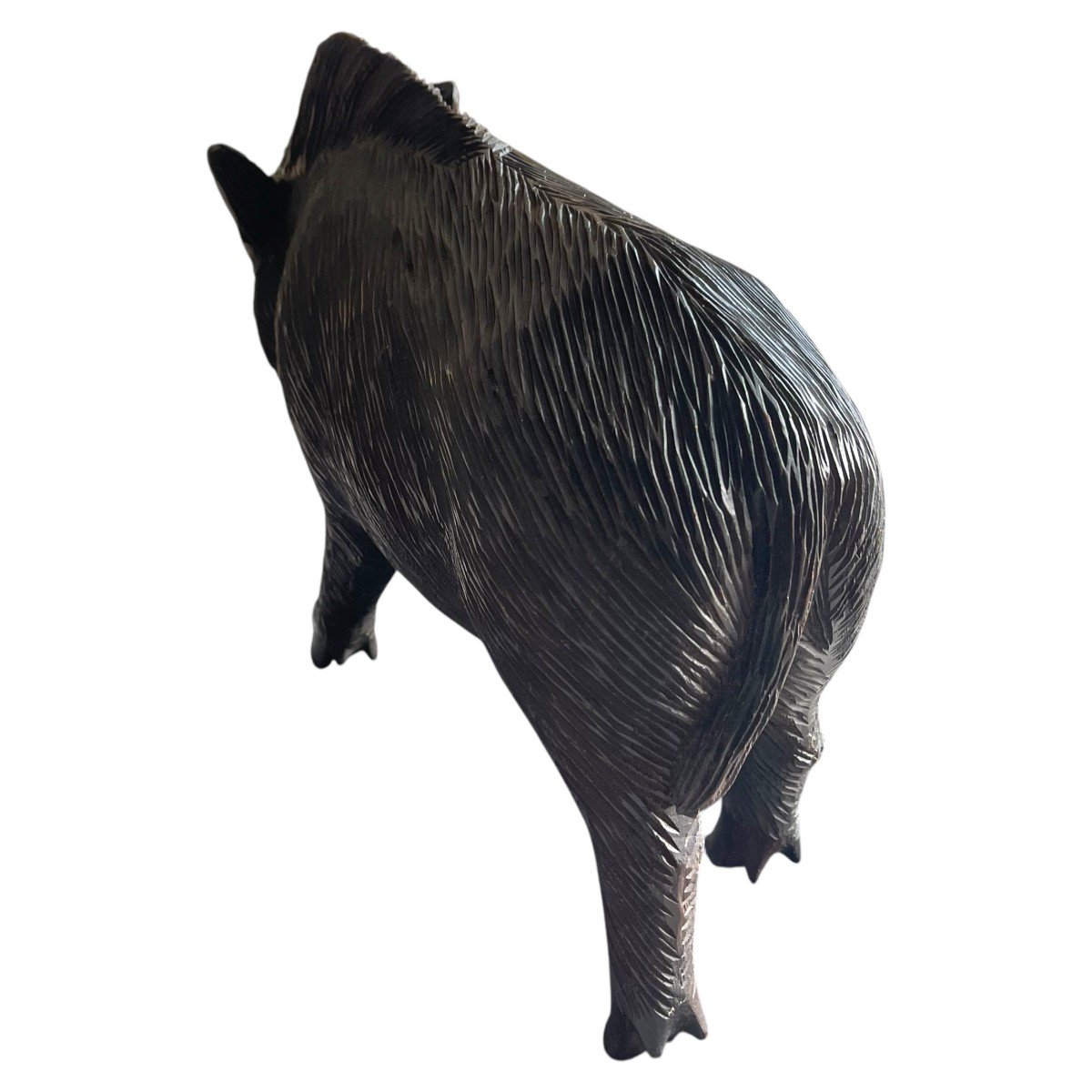 Large Ebony Wild Boar - Wooden Animal Sculpture - Hunting-photo-1