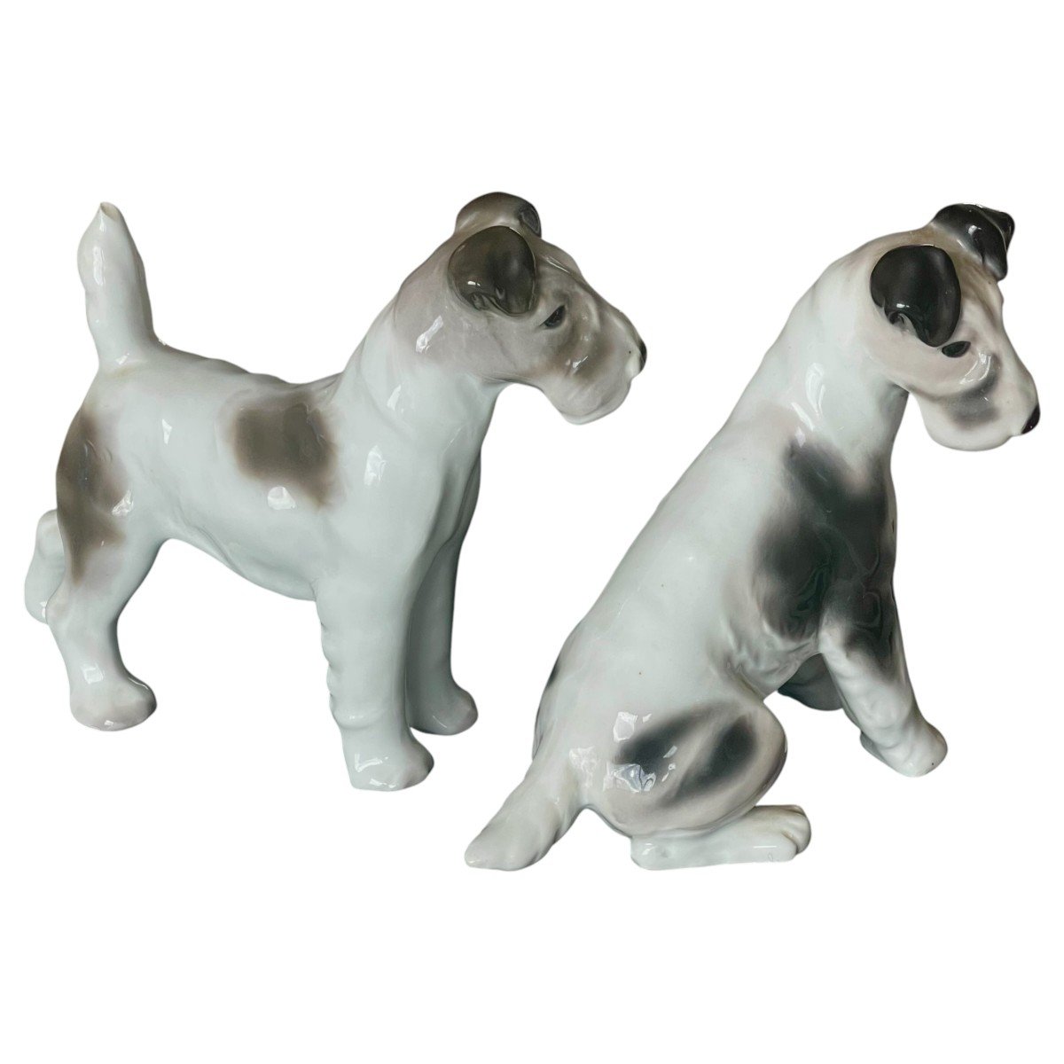 Paire De Chiens Fox Terrier En Porcelaine Pfeffer Porzellan Gotha-photo-2