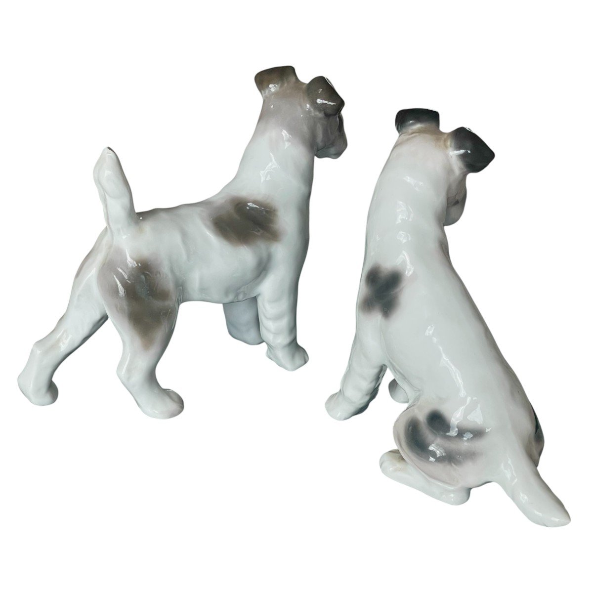 Pair Of Fox Terrier Dogs In Porcelain Pfeffer Porzellan Gotha-photo-3