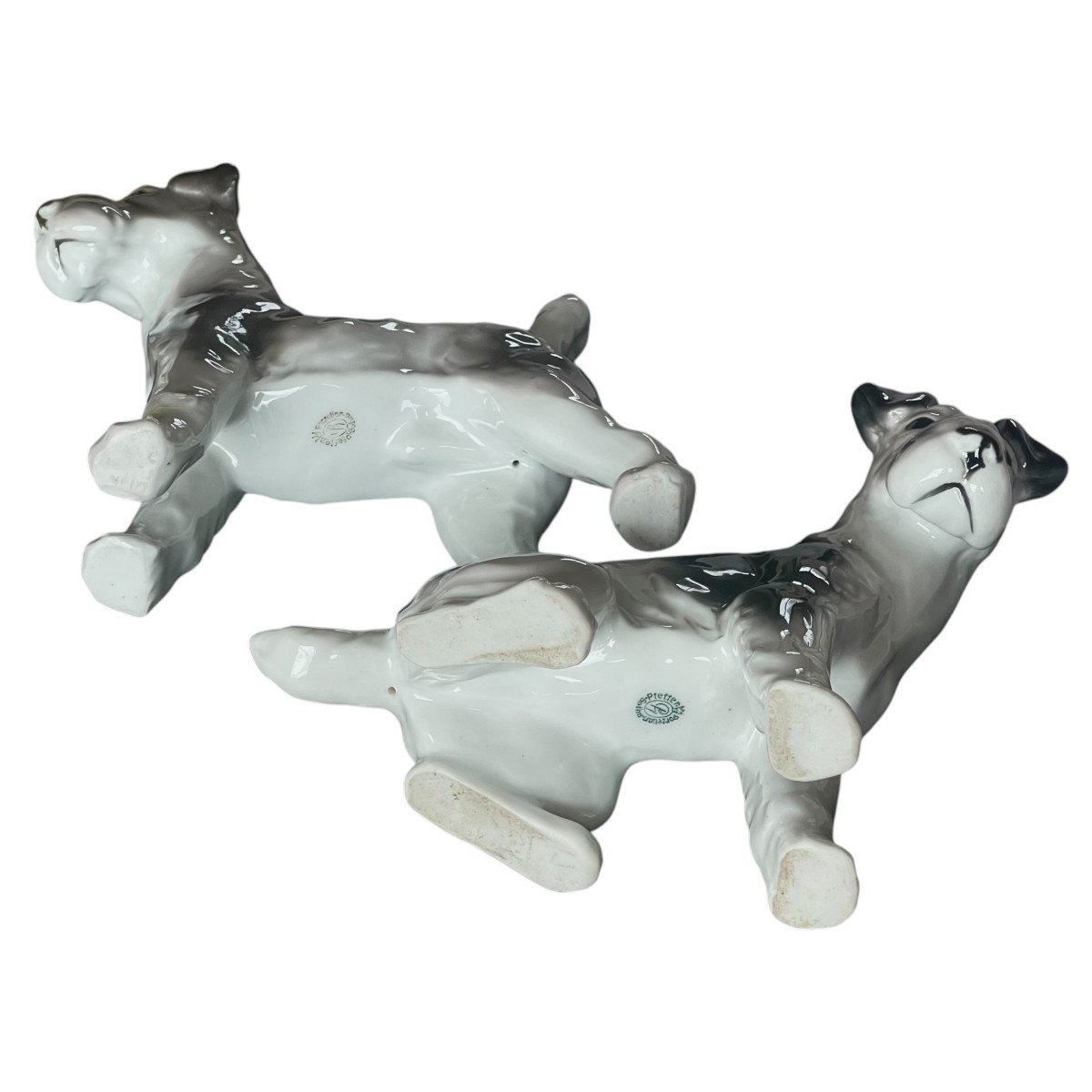 Pair Of Fox Terrier Dogs In Porcelain Pfeffer Porzellan Gotha-photo-2