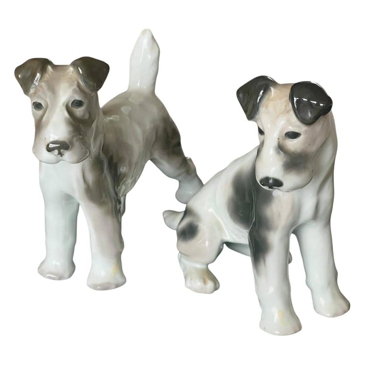 Paire De Chiens Fox Terrier En Porcelaine Pfeffer Porzellan Gotha