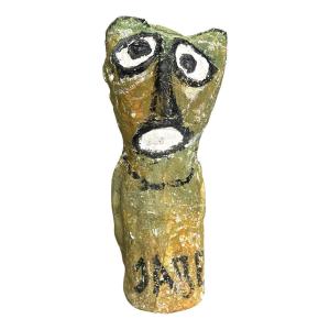 Totem De Jaber - Le Chat - Art Brut - Technique Mixte