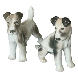 Pair Of Fox Terrier Dogs In Porcelain Pfeffer Porzellan Gotha