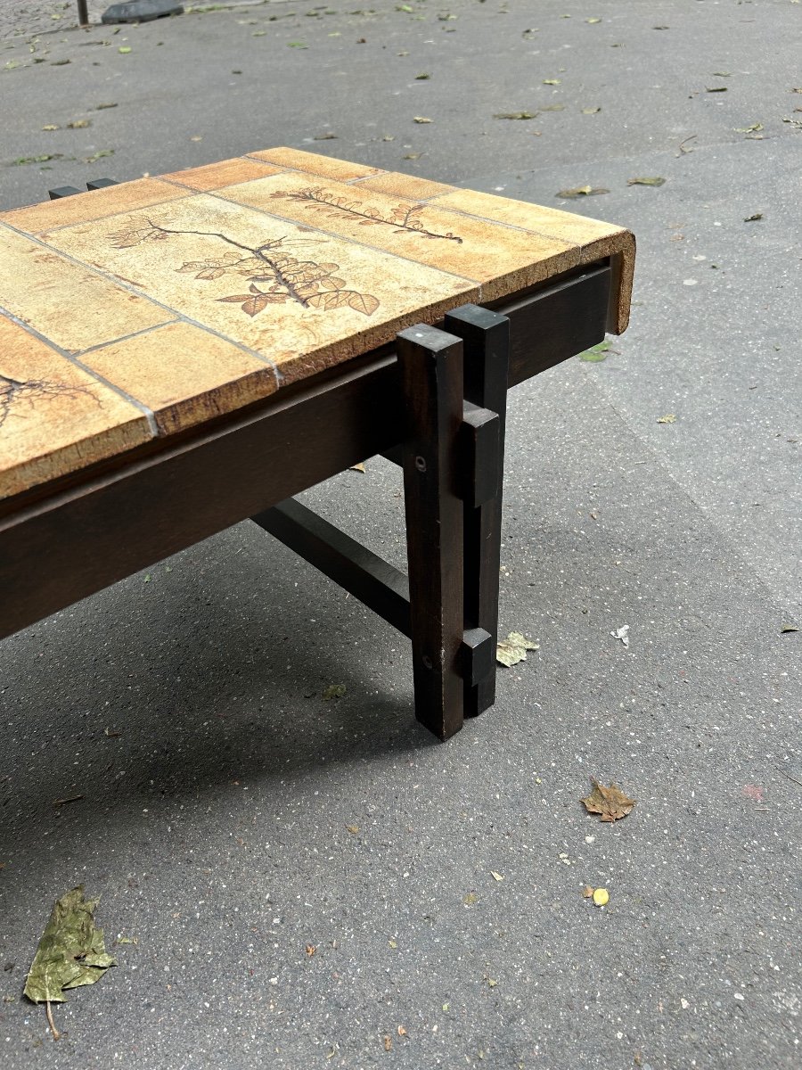 Roger Capron Coffee Table. Vallauris. Ceramic Tile Decorated With Foliage. 60s-photo-4