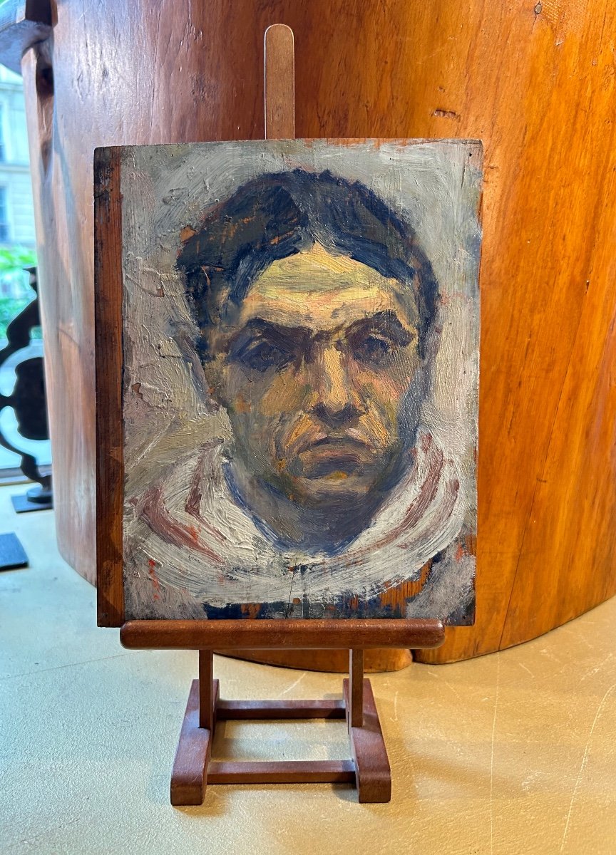 Tableau. Peinture Sur Bois.  20ème Portrait D’homme