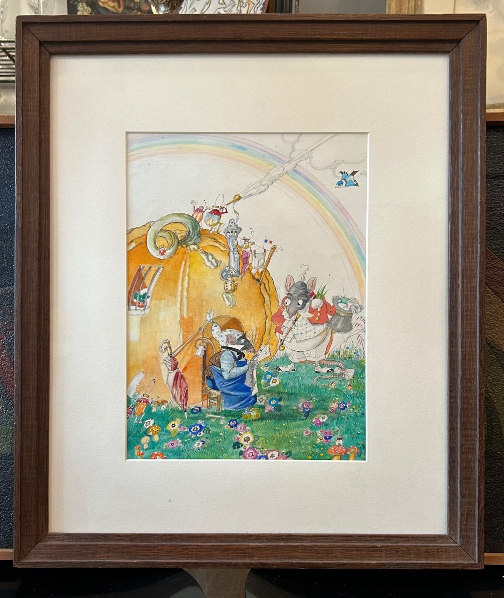 Gouache Originale 1929 Par L’illustrateur Félix Lorioux  Pour La Fable De La Fontaine 