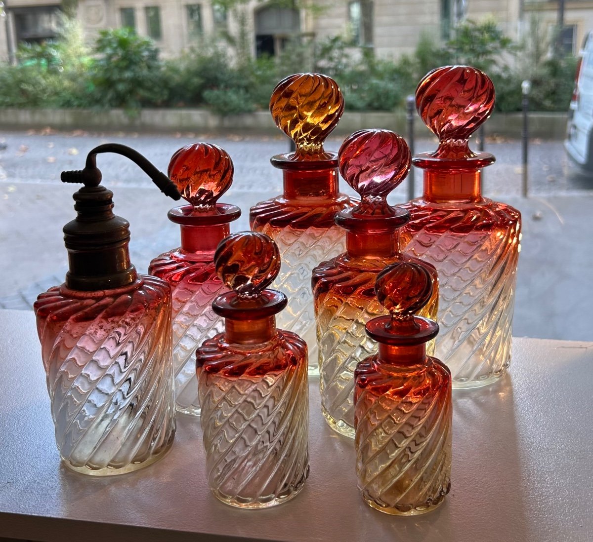 7 Baccarat Crystal Perfume Bottles. Bamboo Model