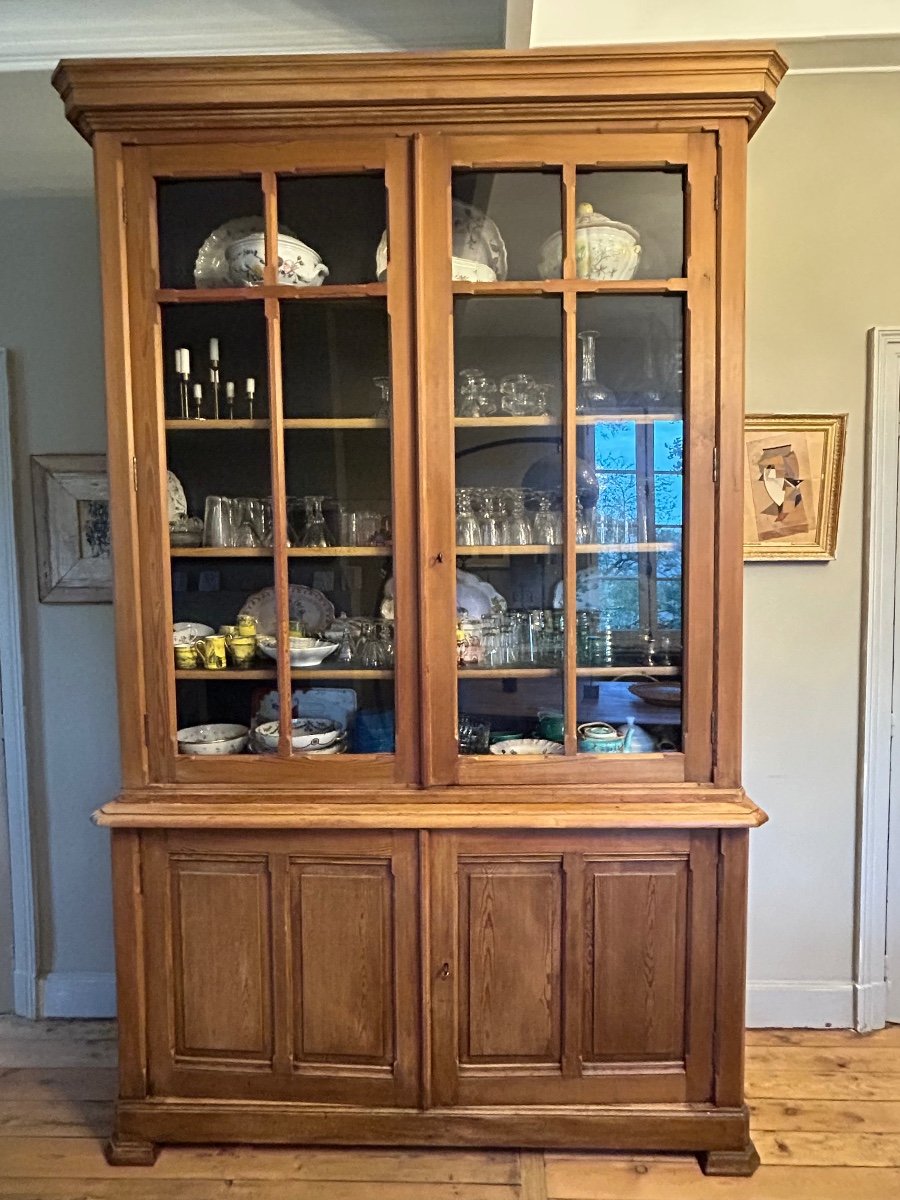 19th Century Two-body Glass Sideboard In Pitch Pine 