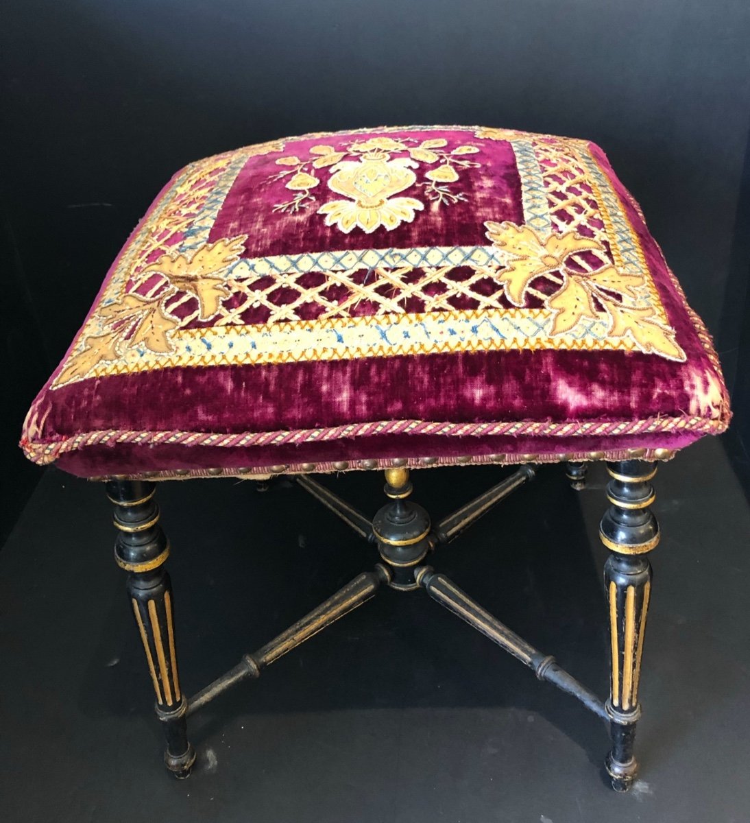 Black Painted Wooden Stool From The Napoleon III Period 