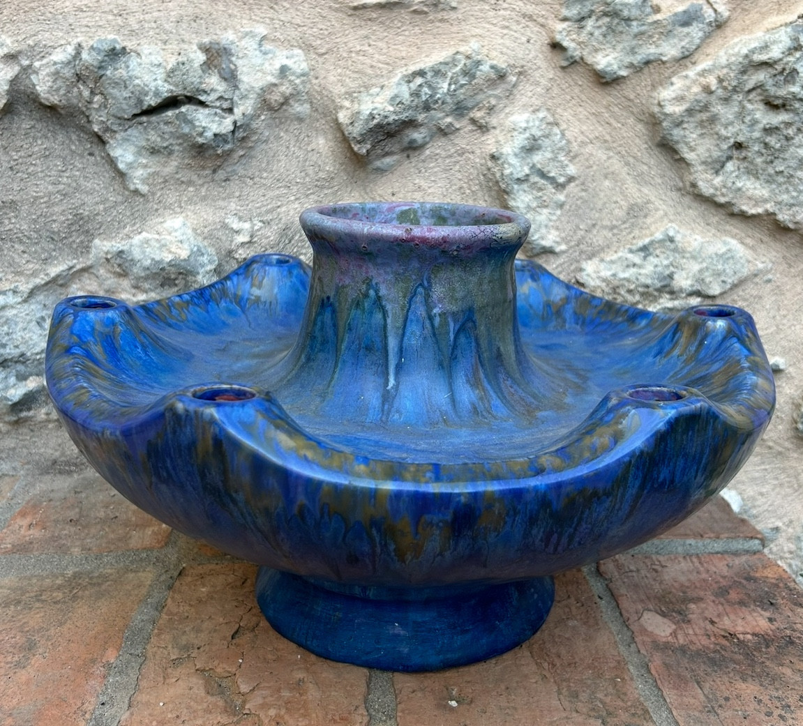 Vase , Tulipier En Grès Bleu De Pierrefonds Art Déco 