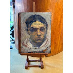 Tableau. Peinture Sur Bois.  20ème Portrait D’homme