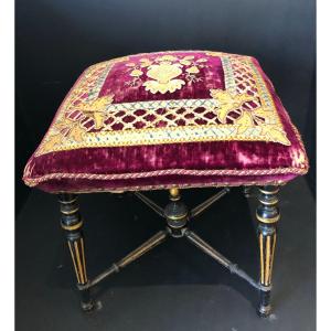 Tabouret En Bois Peint Noir D’époque  Napoléon III 