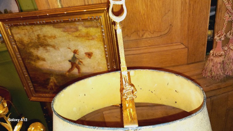 Lampe Bouillotte à la Lyre en Bronze Doré avec Abat-jour en Tôle peinte - XIXème-photo-3