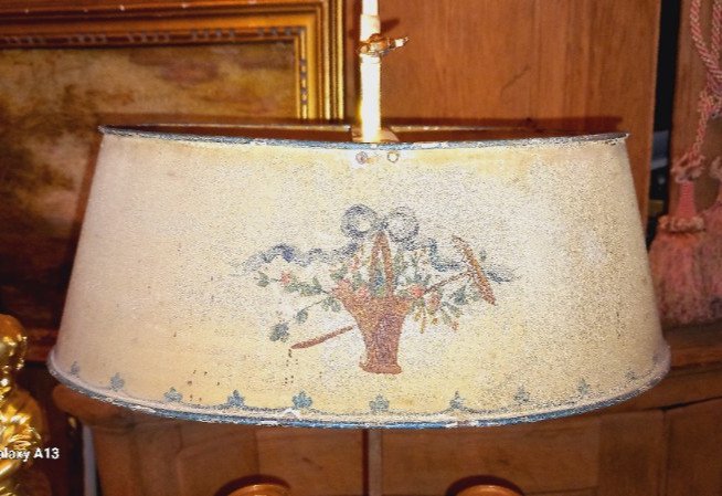 Lyre Bouillotte Lamp In Gilt Bronze With Painted Sheet Metal Shade - 19th Century-photo-4