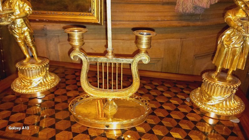Lyre Bouillotte Lamp In Gilt Bronze With Painted Sheet Metal Shade - 19th Century-photo-3