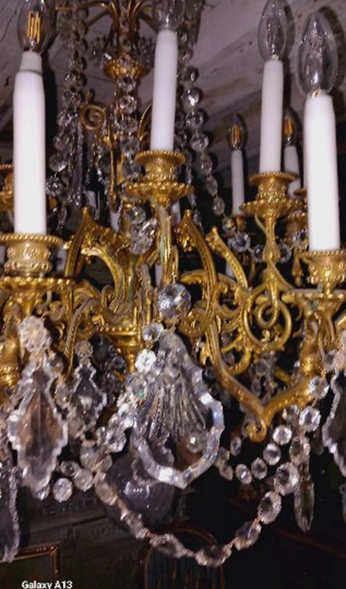 Grand Lustre 24 Lumières en Bronze Doré et Cristal - Napoléon III-photo-3