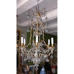 Pagoda Chandelier In Gilt Bronze And Crystal