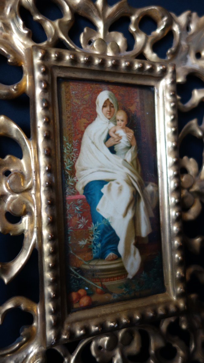 Representation Of The Virgin And Child And Its Gilded Wood Frame, Florence Late Nineteenth-photo-4