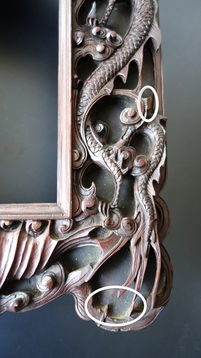 Carved Ironwood Frame With Representation Of Dragons, Indochina Early 20th Century-photo-2