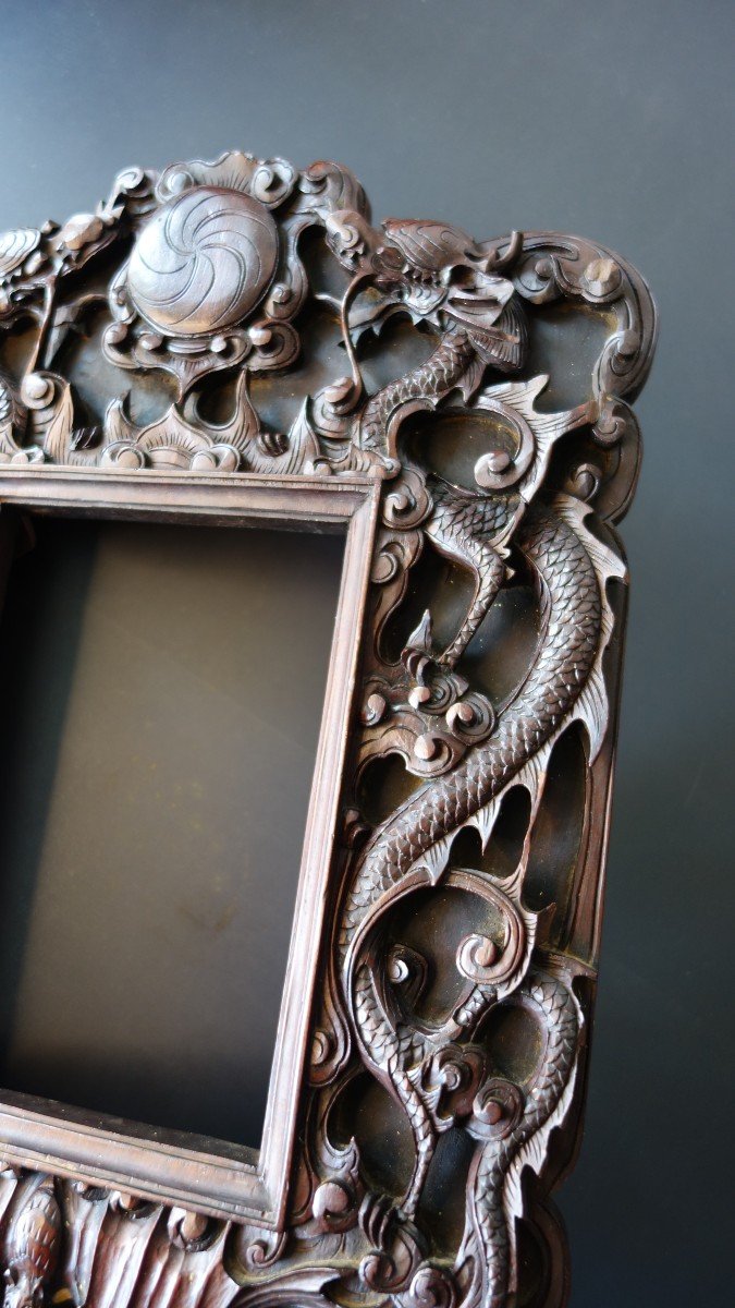 Carved Ironwood Frame With Representation Of Dragons, Indochina Early 20th Century-photo-3