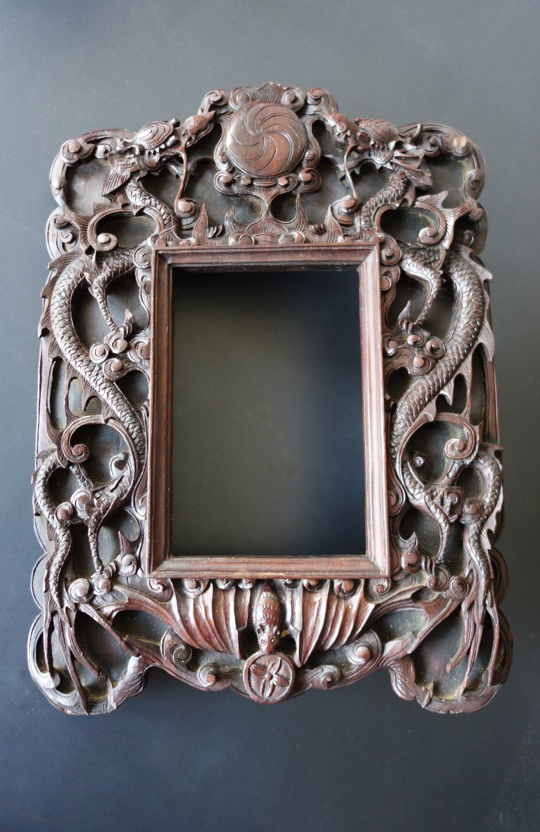 Carved Ironwood Frame With Representation Of Dragons, Indochina Early 20th Century-photo-4